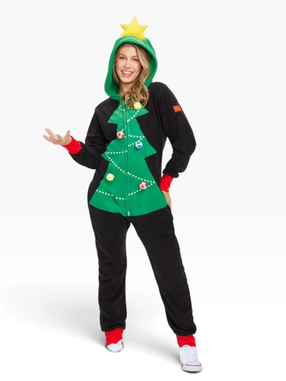 Tipsy Elves Women’s Christmas Tree Jumpsuit Costume Hooded One Piece